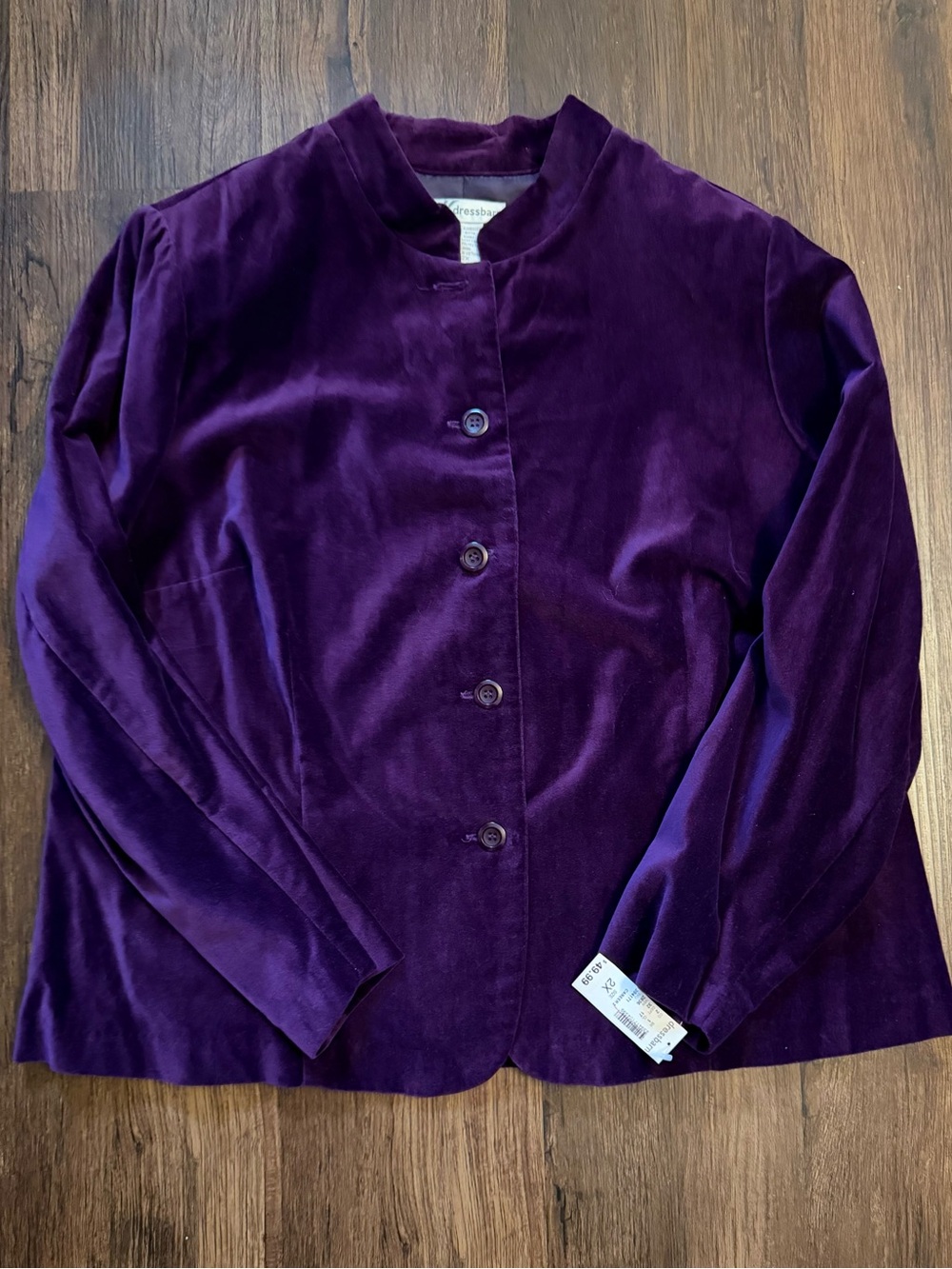 dressbarn Velvet Button-Front Jacket in Deep Purple